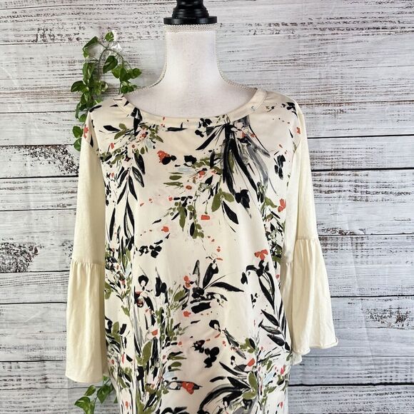 Van Heusen Blouse Tunic size Extra Large Ivory Cream Coral Floral Garden Wedding - Picture 2 of 12